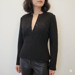 Sz M Georges Rech Synonyme Wool Lace Designer Cardigan - Black